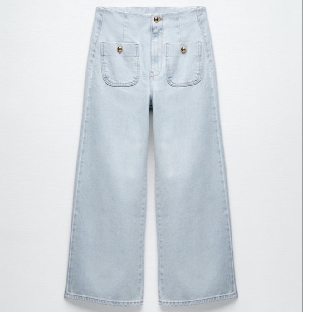 ZARA Sailor Patch Pocket Wide Leg Crop Jeans